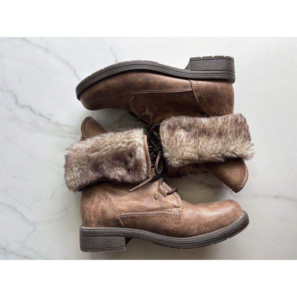 Arizona Jean Co Faux Fur Fold Down Brown Combat Boots Womens Size 7 Lace Up